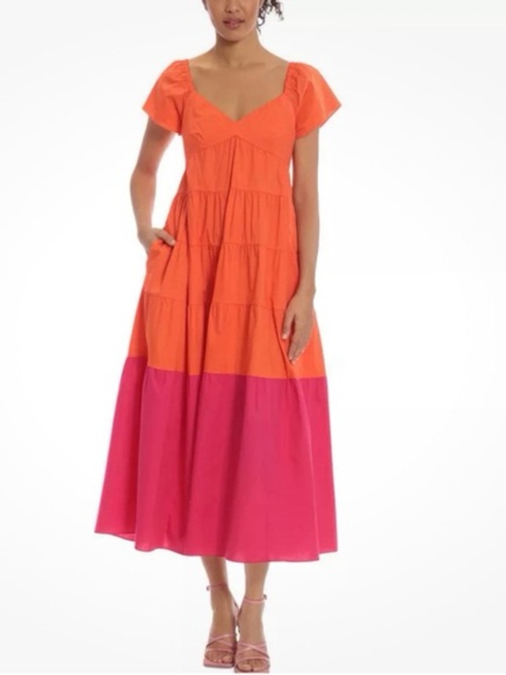 New! Donna Morgan Coloredbock Tiered Maxi Dress Size 12